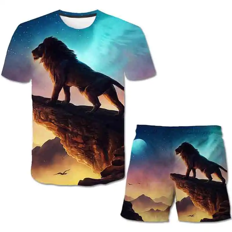 

Cartoon Animal Baby Kid Boy Boy Girl Child Short Sleeve + Shorts Summer Clothing Lion 3d Printing Suit