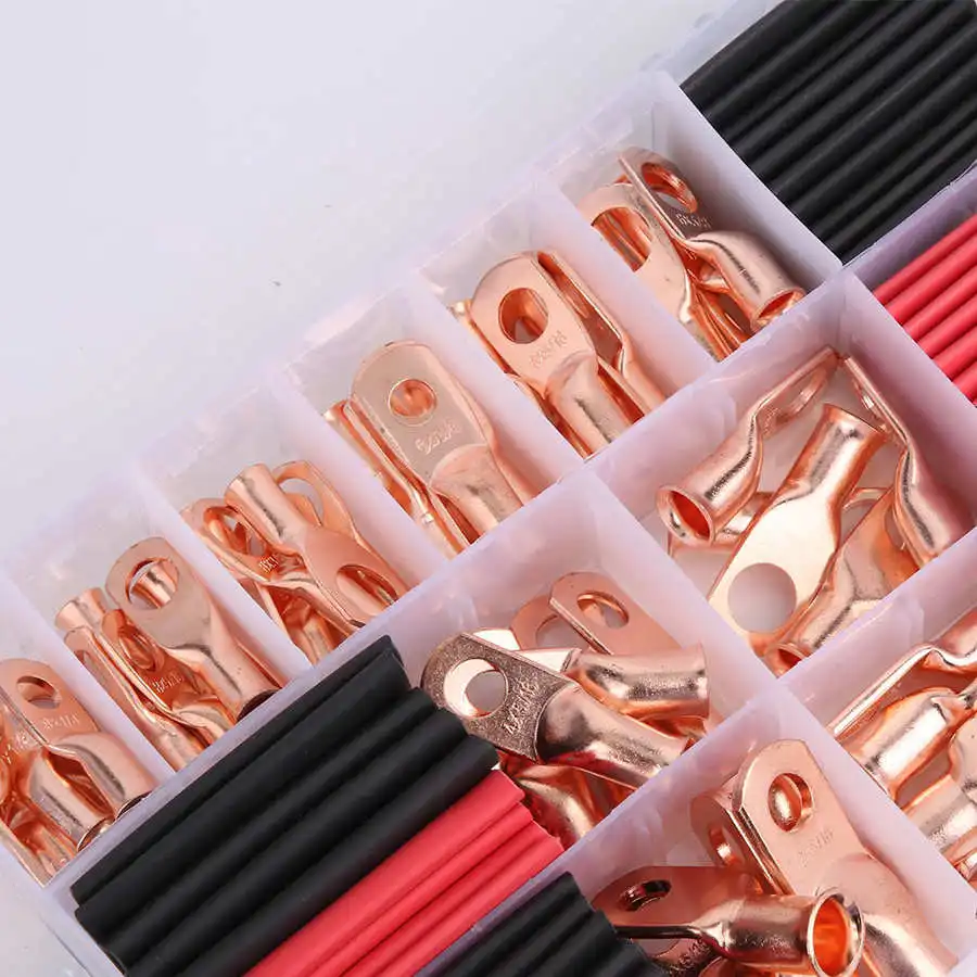 

Heat Shrink Tubing AWG Brass Ring Lug Terminal Wire Cable Crimp Connector 3:1 Heat Shrink Tubing Kit