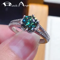 black angel new double layer openwork 925 silver luxury created green blue gemstone adjustable ring for women wedding jewelry