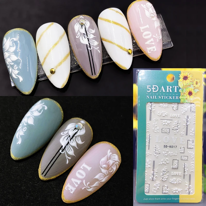 

1 Sheet 2021 New-Tech 5D Thin Relief Flowers Leopard Chain Clothes Adhesive Nail Art Stickers Manicure DIY Easy Apply Tips K