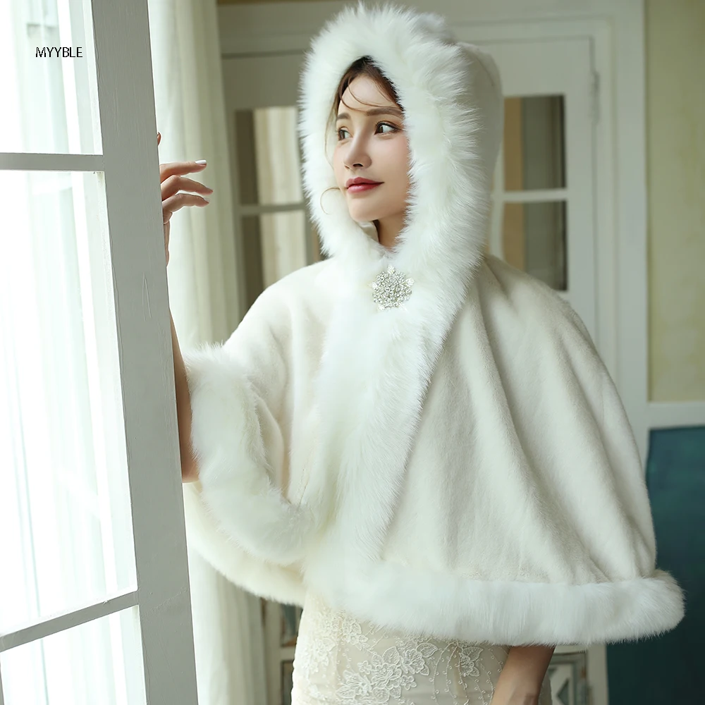 

MYYBLE 2020 Elegant Warm Faux Fur White Bolero cap Wedding Wrap Shawl Bridal Jacket Coat Accessories