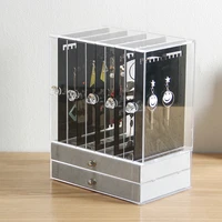 acrylic chest of 2 drawers 5 removable earring necklace organizer holder plastic container clear jewelry box organizer