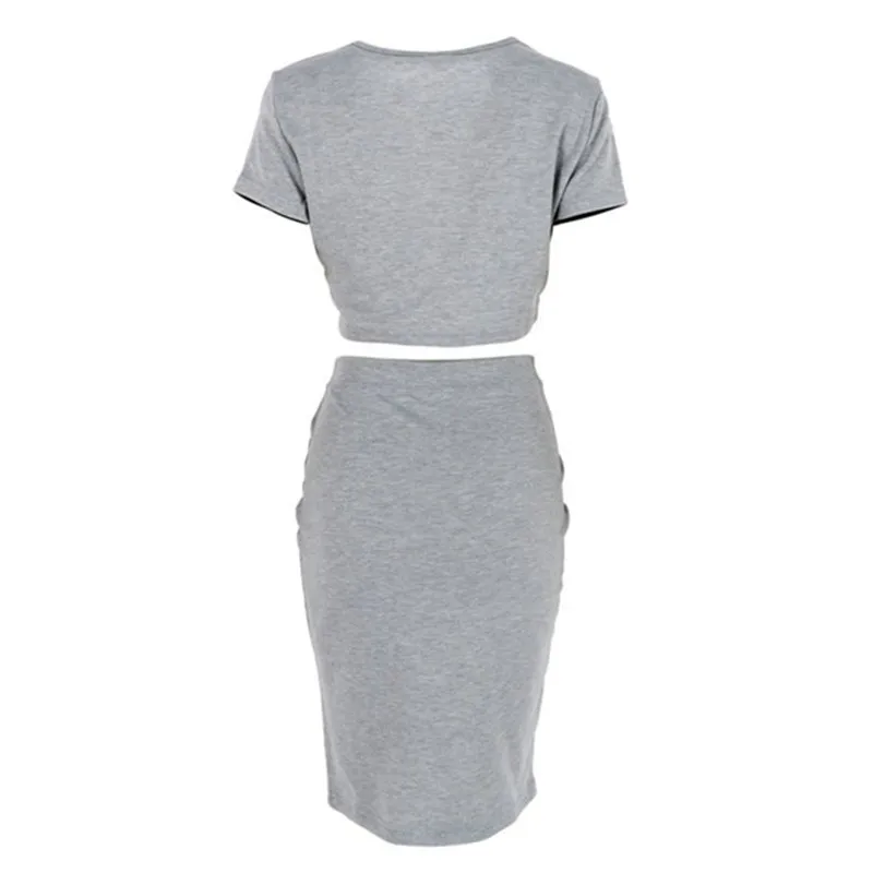 

Summer Short Sleeve Top Women's Club Skirt Two Piece Outfits Midi Skirts Sexy Party Bodycon Vestidos