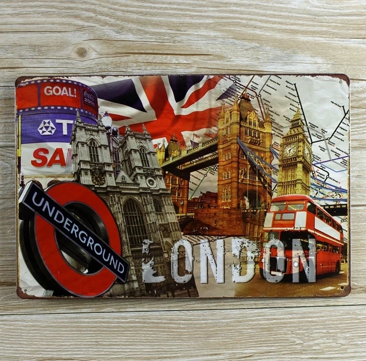 

Металлический жестяной знак Лондона, Оловянная жесть для строительства города, винтажная металлическая живопись для дома, кафе, фотография...