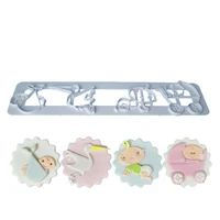 baby themed stroller cookie cutter plastic biscuit knife baking fruit cake kitchen tools mold embossing printing