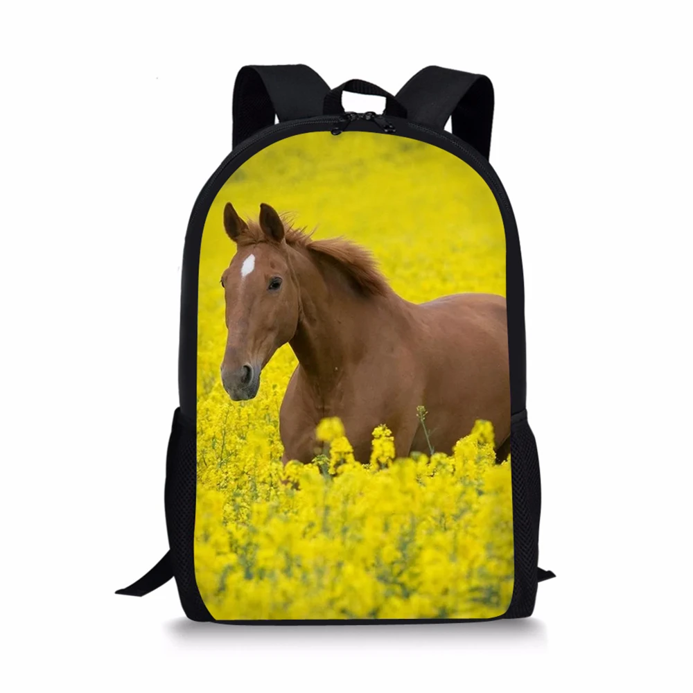 Fashion Kids Backpack Flower Horse Prints Pattern Children's School Bags Cute Toddler Book Bags Women's Travel Backpack