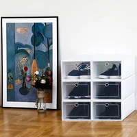 womens transparent desktop storage box plastic sliding space saving door shoe box cabinet storage rack drawer organizer