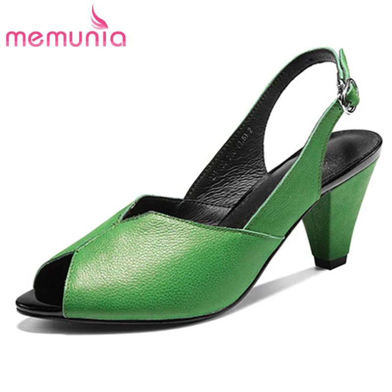 

Женские винтажные босоножки MEMUNIA, из натуральной кожи, на высоком каблуке, с открытым носком, с пряжкой, классическое платье, 2021