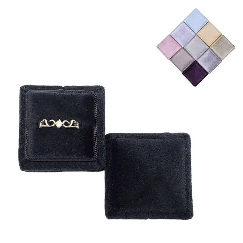 

Ring Box Velvet Single Ring Box Square Wedding Ceremony Ring Box with Detachable Lid
