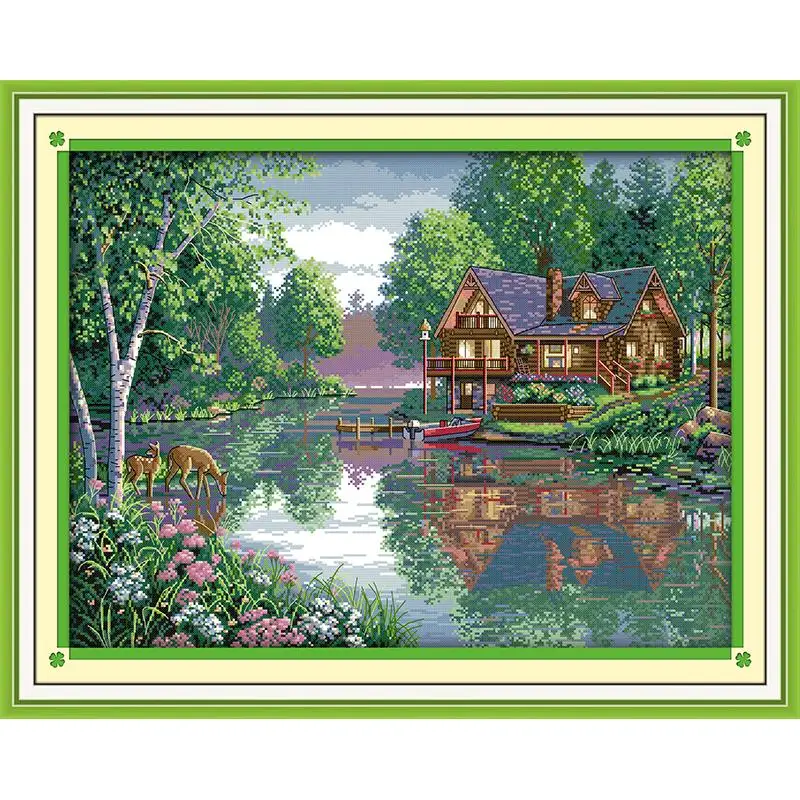 

Leisure hut cross stitch kit DIY landscape printing embroidery 11CT 14CT count printing fabric needlework craft set home decor