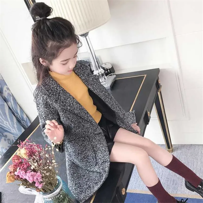 Детское шерстяное пальто для девочек длинная куртка маленьких детская зимняя