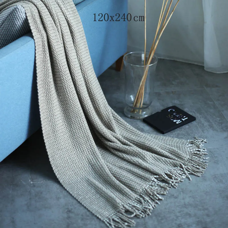 light grey Вязаное декоративное одеяло с кисточкой для кровати/дивана/офиса/кемпинга/Путешествия/сна - Цвет: light grey