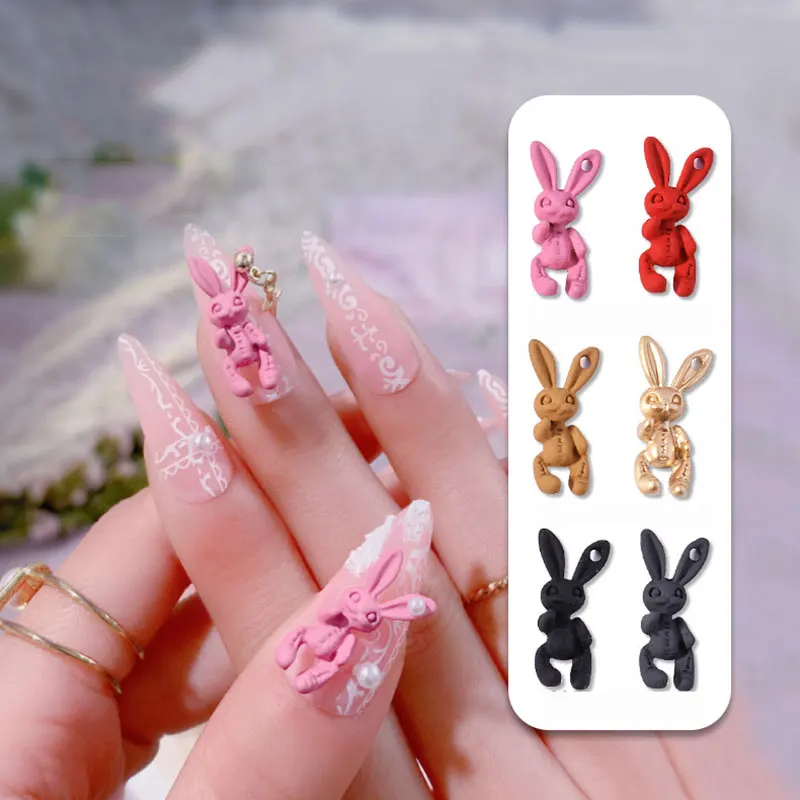 5/10Pcs Skull Rabbit Nail Art Decorations 3D Cartoon Rabbit Nail Jewelry Piercing Ornaments Fashion Manicure Nail Accessories