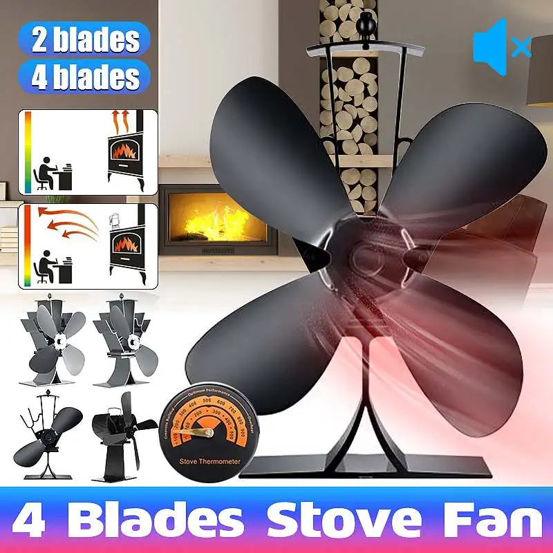 

2/4 Blades Fireplace Fan Heat Powered Stove Fan Log Wood Burner Quiet Home Fireplace Fan Efficient Heat Distribution