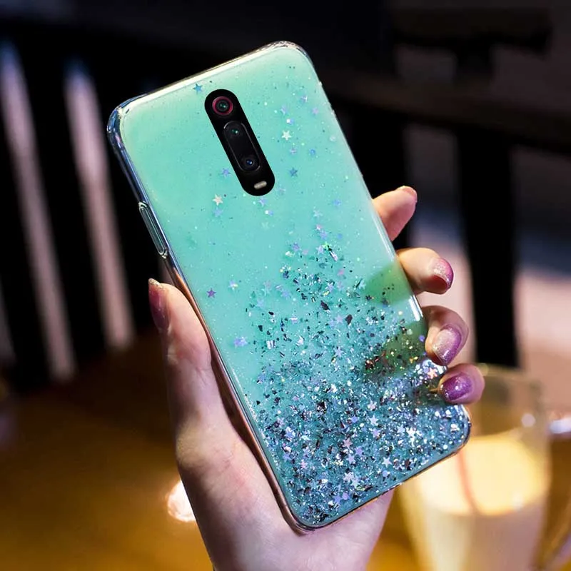 Прозрачный блестящий чехол для Xiaomi Redmi 7A 9A 9C 8A Note 7 8 Pro 8T 9 S Mi Lite SE A3 ТПУ + Блестящий