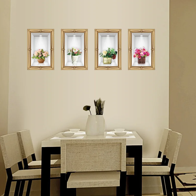 

3D Vase Flower Wall Stickers Frame Home Decor Sofa TV Background for Kids Girls Room Wall Decals DIY Vinyl Wallpaper