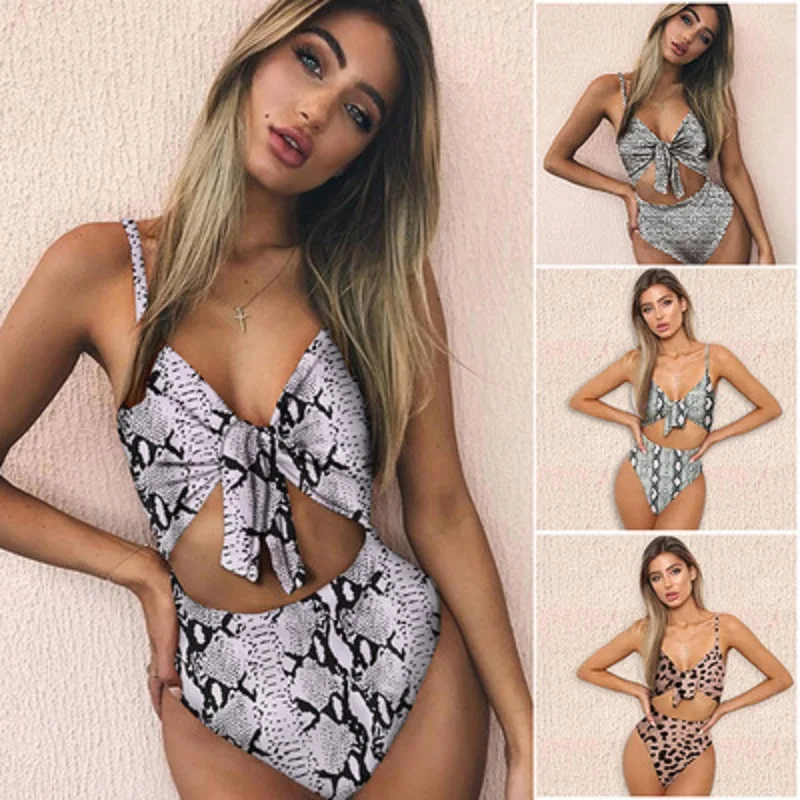 Женский купальник с леопардовым принтом розовый слитный пуш-ап высокой талией и