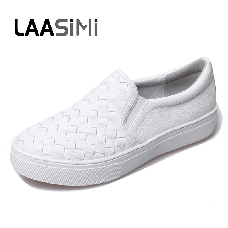 LAASIMI/Женская обувь на плоской подошве, Размеры 35-39, повседневная обувь без шнуровки Женская Базовая обувь из PU искусственной кожи с круглым носком Модные удобные женские кроссовки