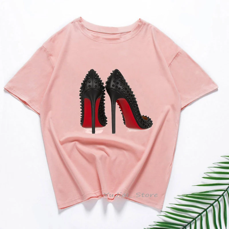 Модная обувь на высоком каблуке крутая футболка с принтом женская пикантная в