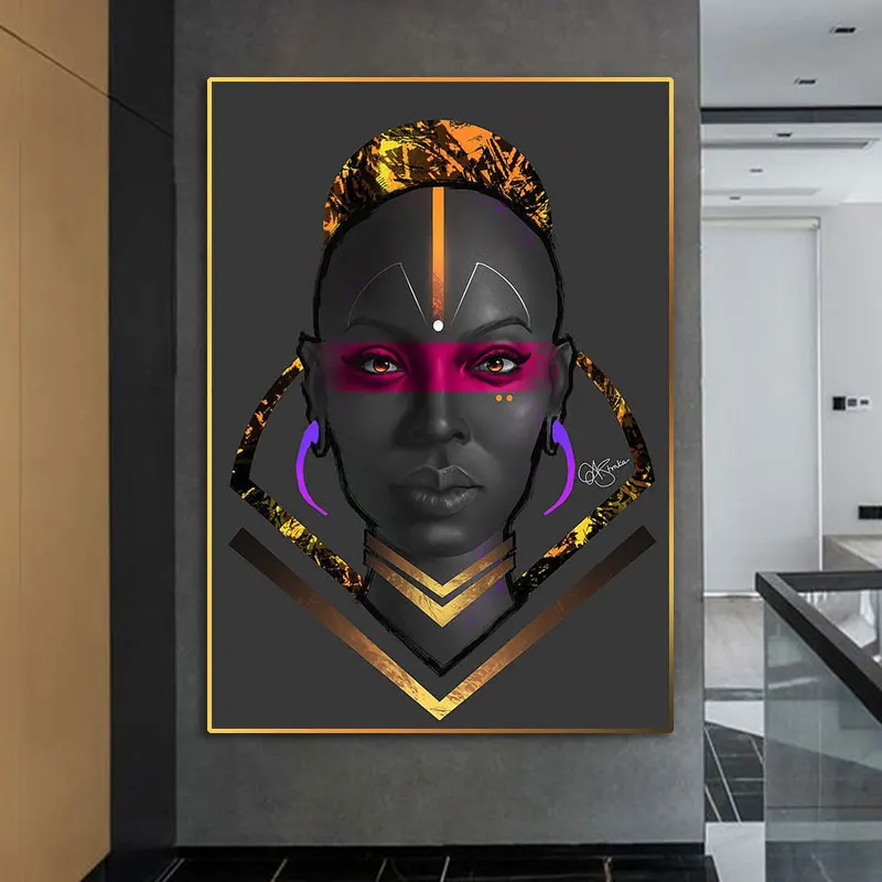 

African Women Portrait Art Canvas Painting Black Girl HD Posters and Prints Wall Art Picture for Living Room Home Decor Cuadros