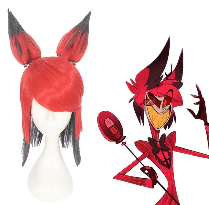 

35cm Anime Short Wig Hazbin Hotel ALASTOR Wig with Ear Cosplay Costume Heat Resistant Movie Hair Men Women