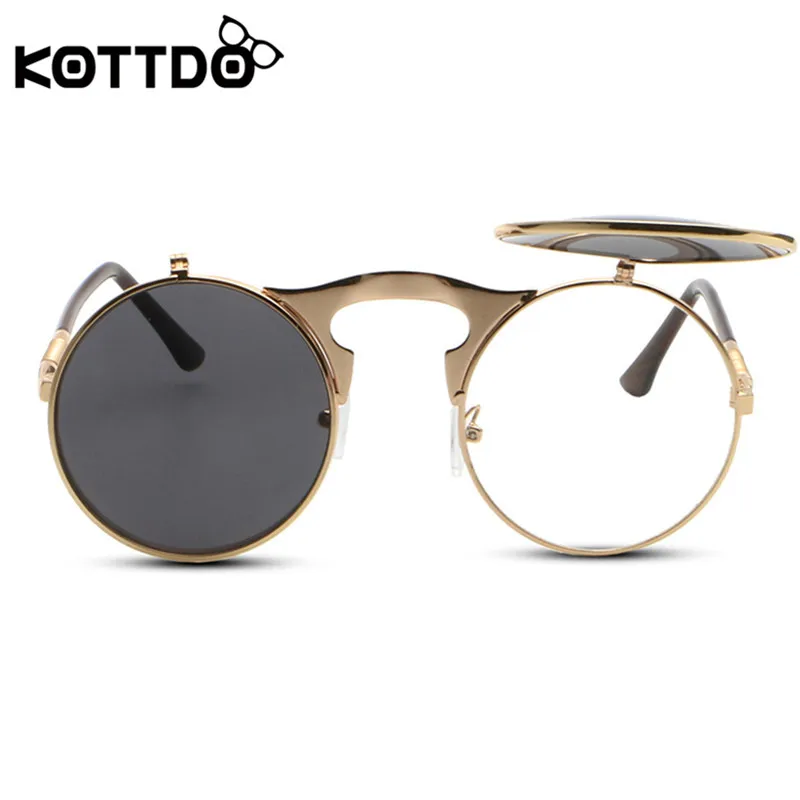 KOTTDO стимпанк Круглые Солнцезащитные очки для мужчин и женщин металлические