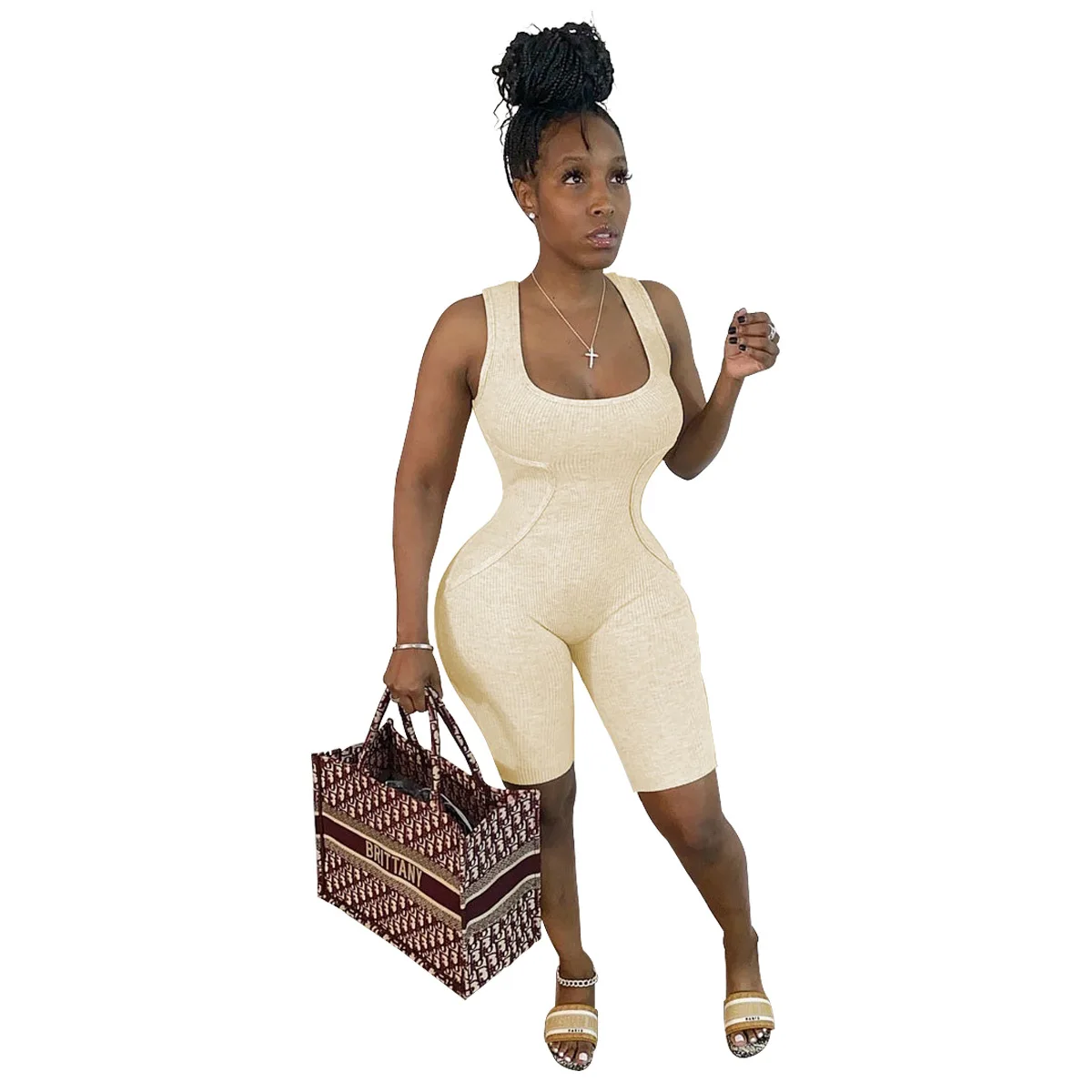 

5WY6665 summer women street jumpsuit playsuit solid Stretch pants rompers plus size