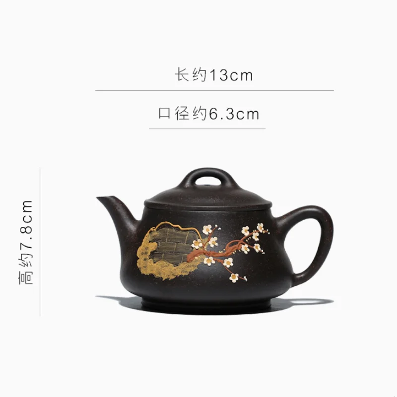 

Hot Sell Chinese Authentic Yixing purple clay tea pot Raw ore Black mud painted plum teapot beauties Handmade Tea set kettle