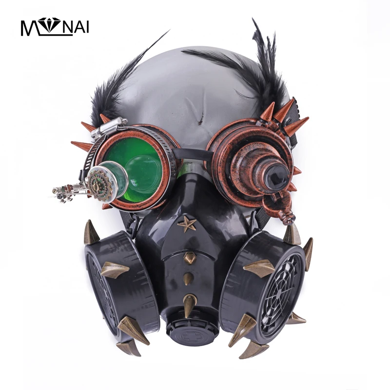 Steampunk Masks Set Feather Rivets Goggles Halloween Respirator Retro Masks Street Fashion Cosplay Gas Mask Costume Party