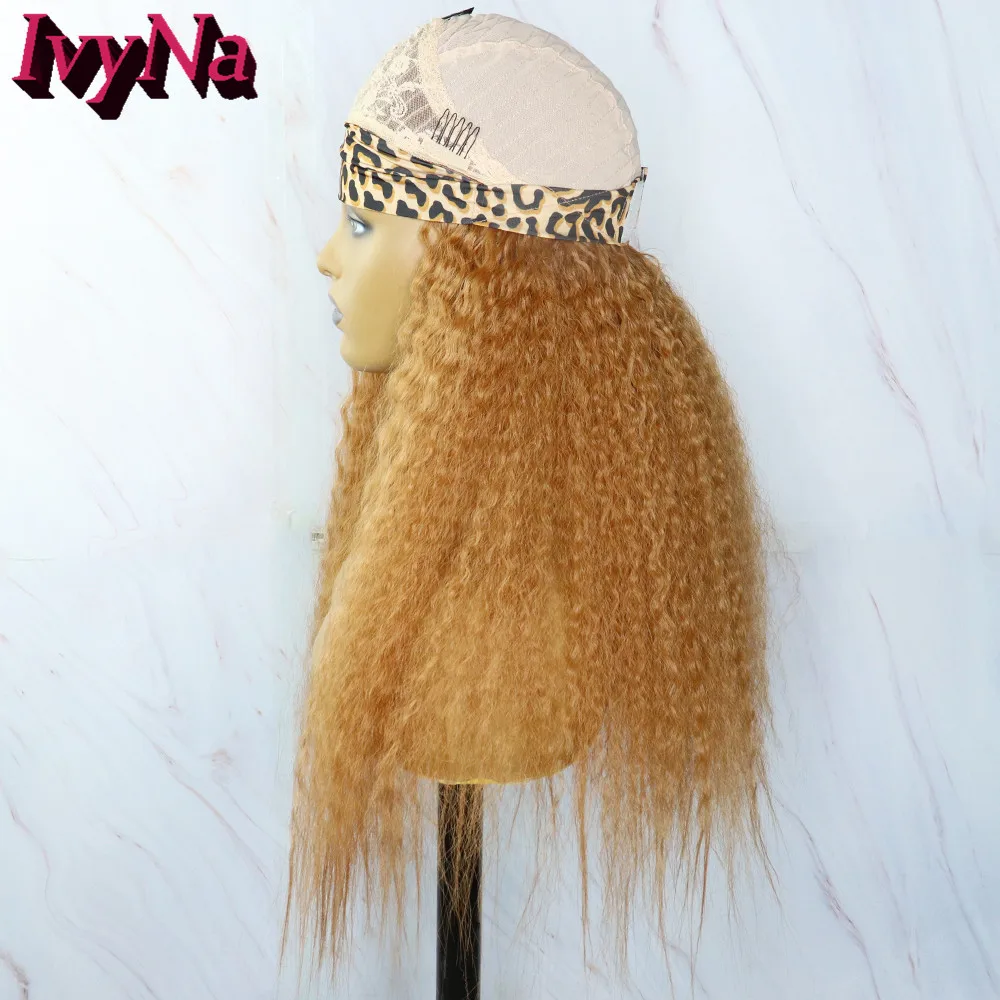 

IvyNa Long Orange Kinky Straight Futura Headband Wig Yaki Straight Heat Resistant Synthetic Headwrap Hair for Black Women