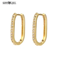 sipengjel fashion shiny zircon big circle hoop earrings simple ear bone buckle huggiess earings for women party jewelry 2021