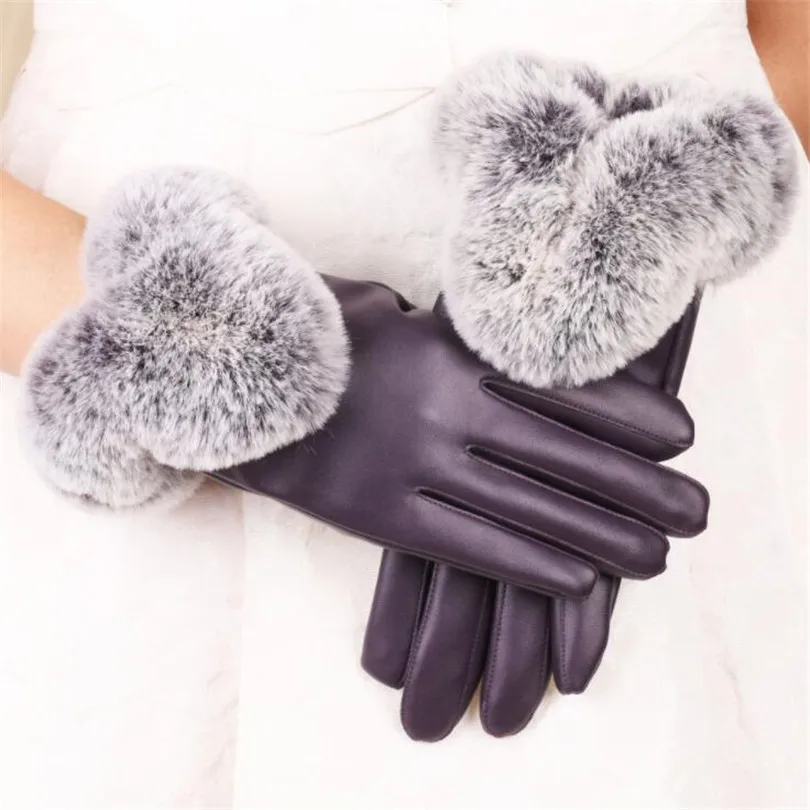 

VIIANLES Winter Mittens Warm Gloves For Womens Leather Glove Guantes High Quality PU Leather Wool Women Touched Screen Mittens