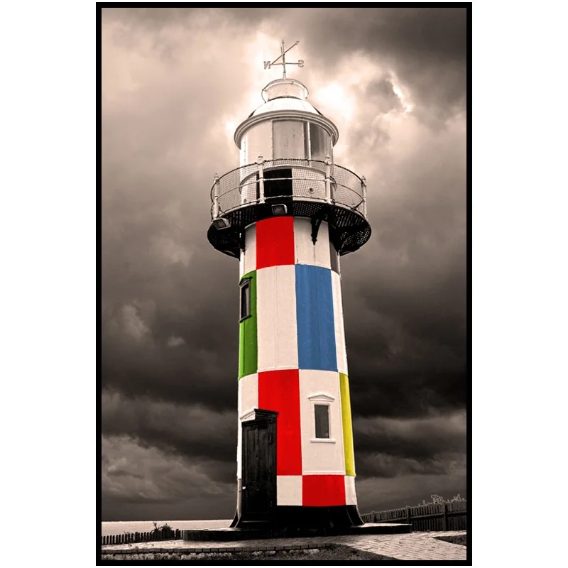 

Nordic Black And White Background Colorful Building Posters Canvas Art Pictures For Living Room Bedroom Decor Painting Unframed