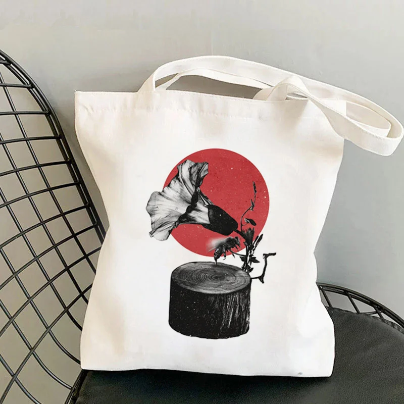 

2021 Shopper Gramophone Retro Printed Tote Bag women Harajuku shopper handbag girl Shoulder shopping bag Lady Canvas Bag