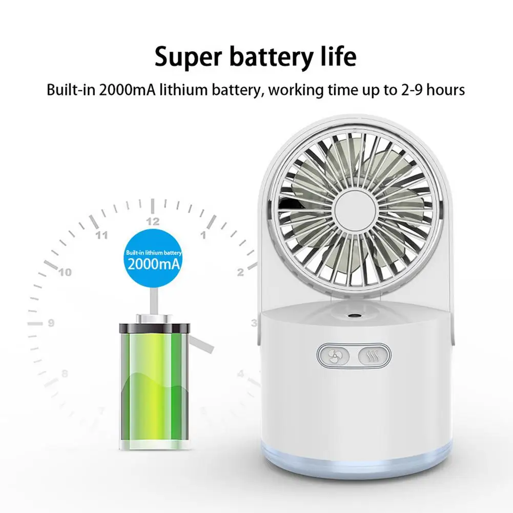 

2 In 1 Humidifier Fan USB Charging Replenishing Fan Water Tank Mini Desktop 3 Levels Of Adjustment USB Charging Stronger Wind