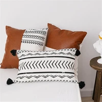 brown faux leather patchwork cotton cushion cover 45x45cm35x50cm throw pillows for sofa bed home decorative pillow cover modern
