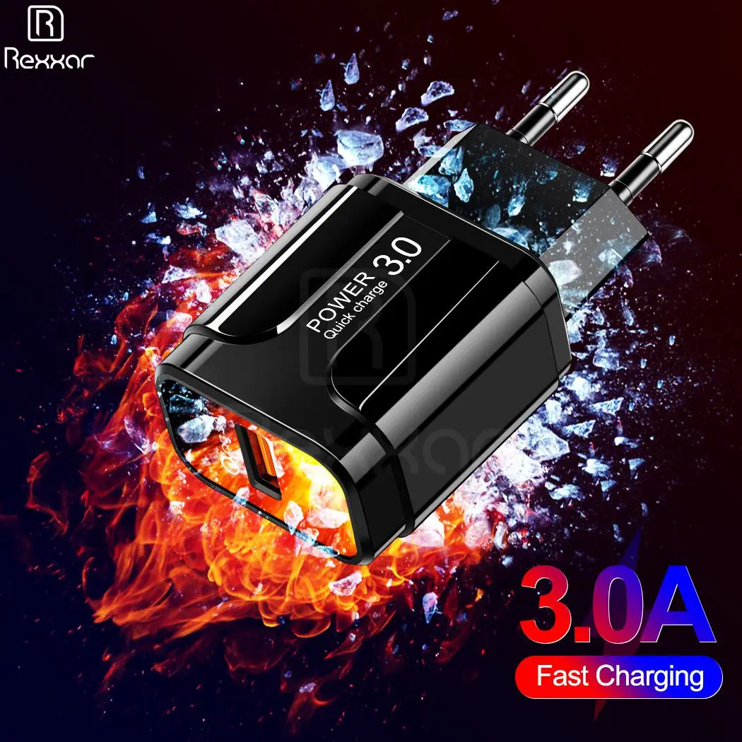 Зарядное устройство Rexxar 18 Вт USB 3 0 быстрая зарядка для iPhone 11 Samsung A40 Xiaomi Huawei Mate