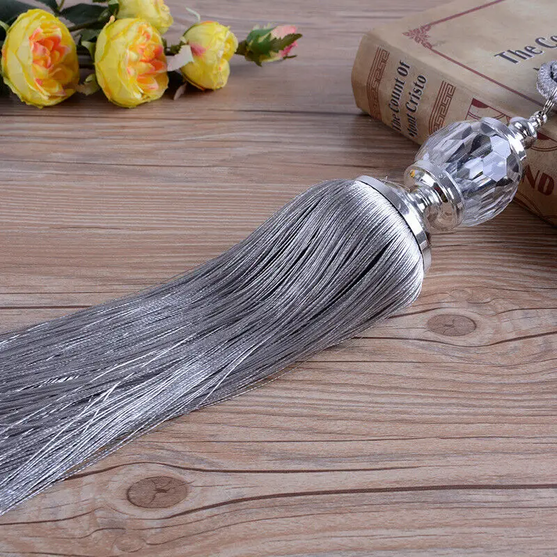 2PCS Curtain Tiebacks Holdbacks Rope Tie Backs Tassel Crystal Ball Decor Hanging Belts Ropes Window Supplies | Дом и сад