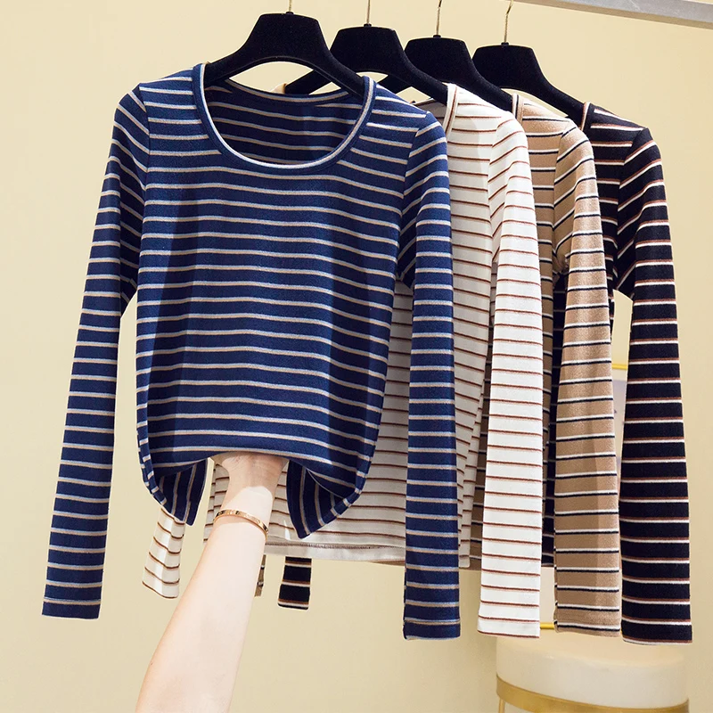 

BETHQUENOY Striped Long Sleeve T Shirt Women Clothes Fall Tops Camisetas Poleras Mujer 2020 T-shirt Femme Woman Tshirts Cotton