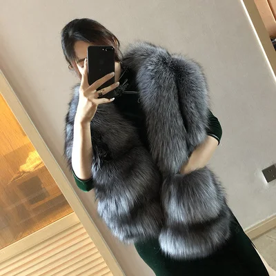natural soiver fox MS.MinShu шарф из лисьего меха роскошный большой шарф из лисьего меха натуральный меховой Палантин из натурального Лисьего меха шаль с карманами модное вечернее платье - Цвет: natural soiver fox