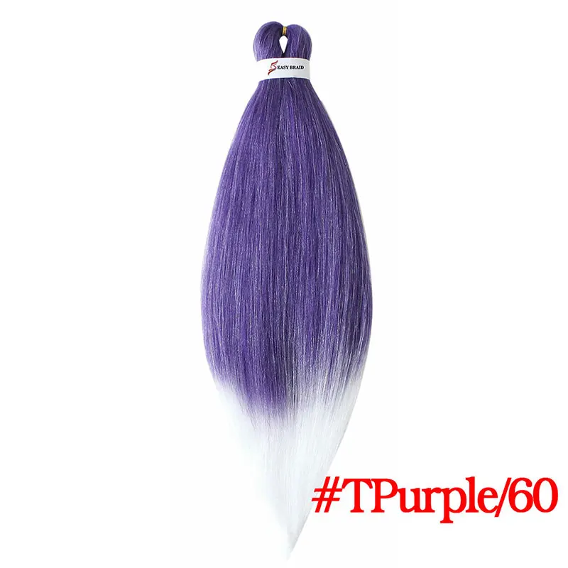 TPurple60 Мягкие предварительно растянутые без зуда синтетические плетеные волосы шелковистые пряди 90 г крючком плетение волос - Цвет: TPurple60