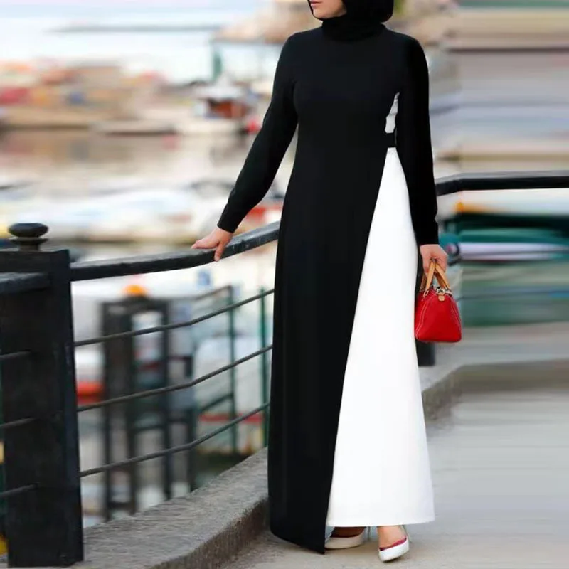 Women's Evening Dress African Mid East Women Long Dress Plus Size Casual Muslim Long Sleeve Robe Black White Large Loose Abaya