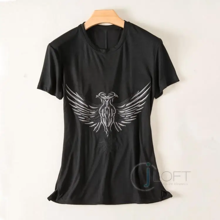 Женская футболка с вышитым двойным Орлом и коротким рукавом|Футболки| |