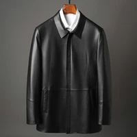 new sheepskin mens deer pattern genuine leather clothes long lapel business casual jacket coats
