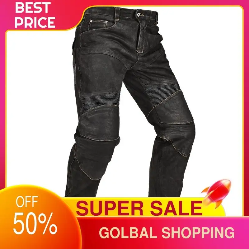 

2021 Vintage Black Motorcycle Style Genuine Leather Trousers Men Plus Size 4XL Real Thick Cowhide Autumn Bikers Leather Pants