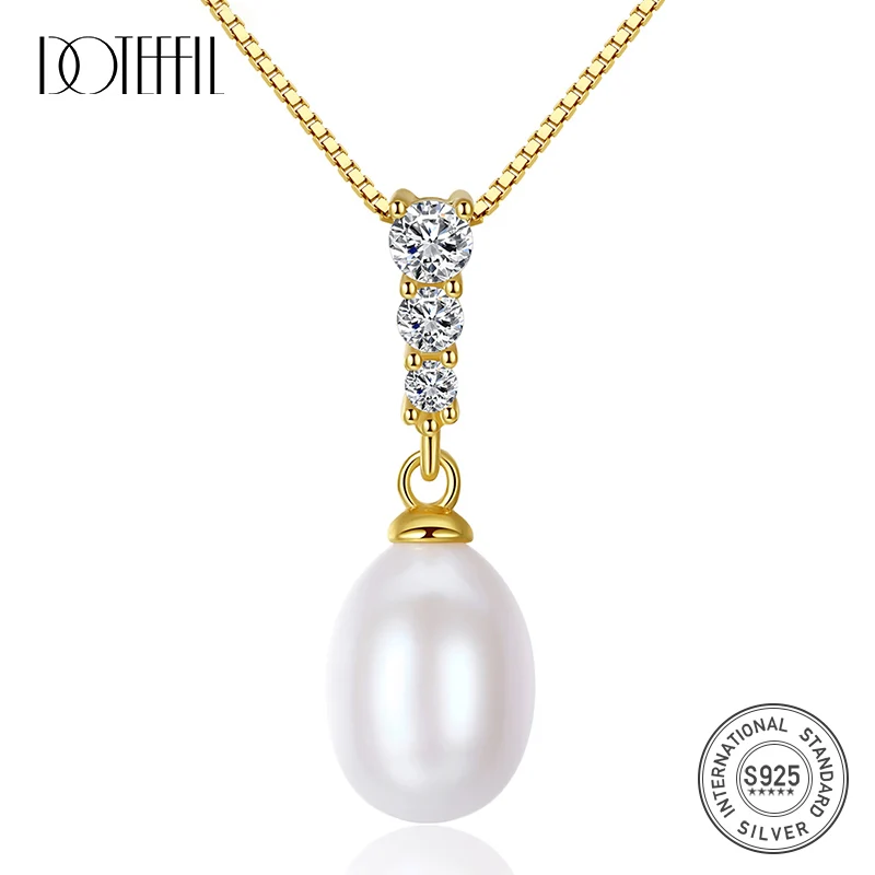 

Ожерелье DOTEFFIL из 925 серебра Цепочка с жемчужным кулоном пробы с жемчугом 8-9 мм