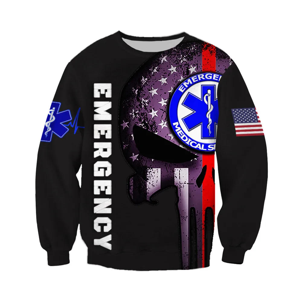 Худи с 3D принтом в виде черепа EMS Модный повседневный свитшот осенняя куртка