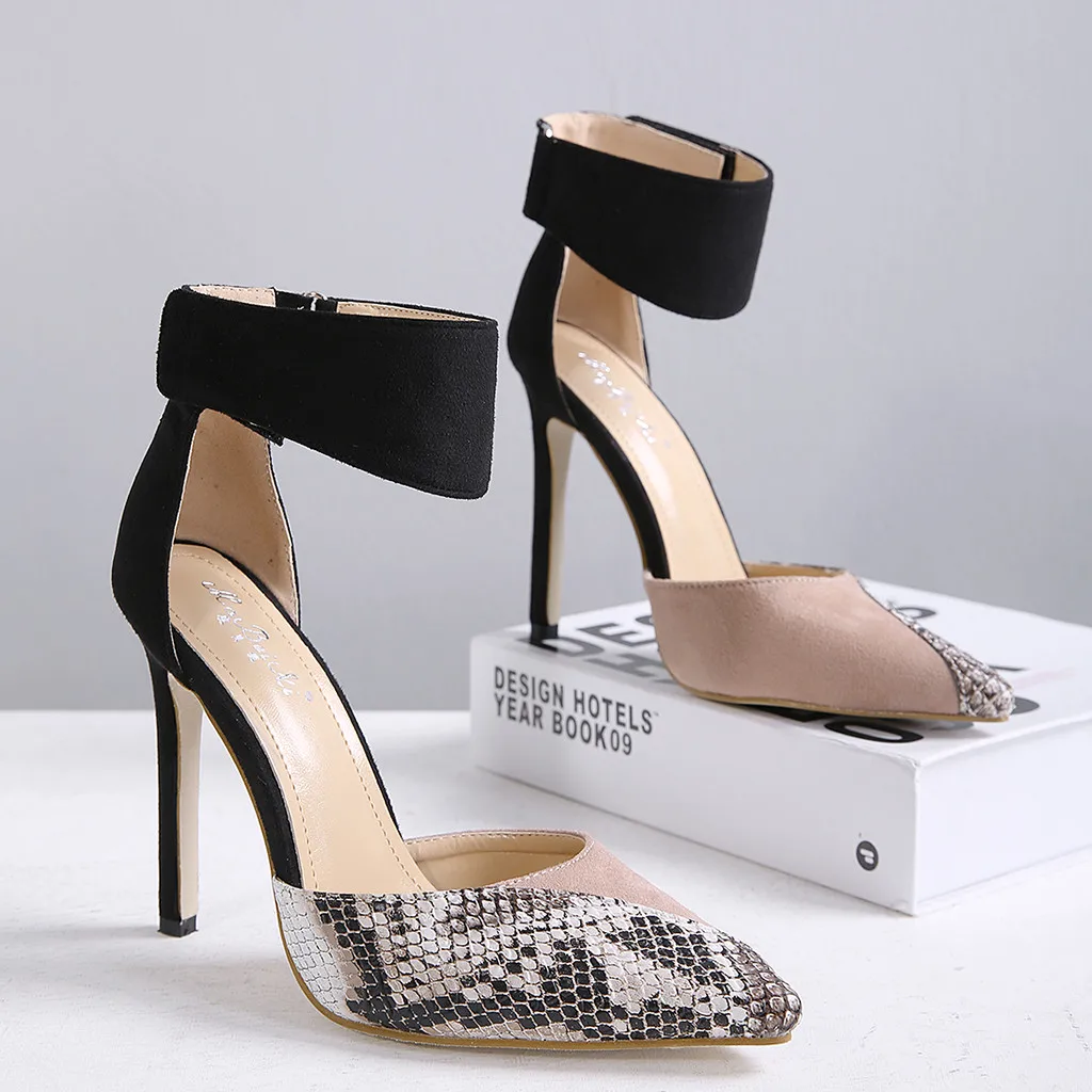 SAGACE New Fashion Elegant Women's High Qulity Flock Shoes Snake-Print High-Heeled Pointed Toe Sandals Zapatos Summer J14