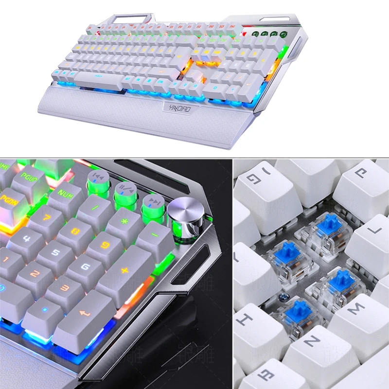 

104Keys USB 7 Color RGB Aluminum Alloy Esports Gaming Keyboard with Phone Stand