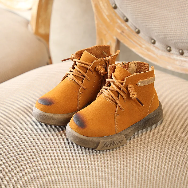 Детская обувь для мальчиков из натуральной кожи Дети картины Прочная Цвет зимние